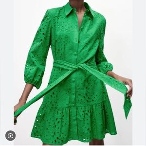 Zara Green Eyelit Tie Dress